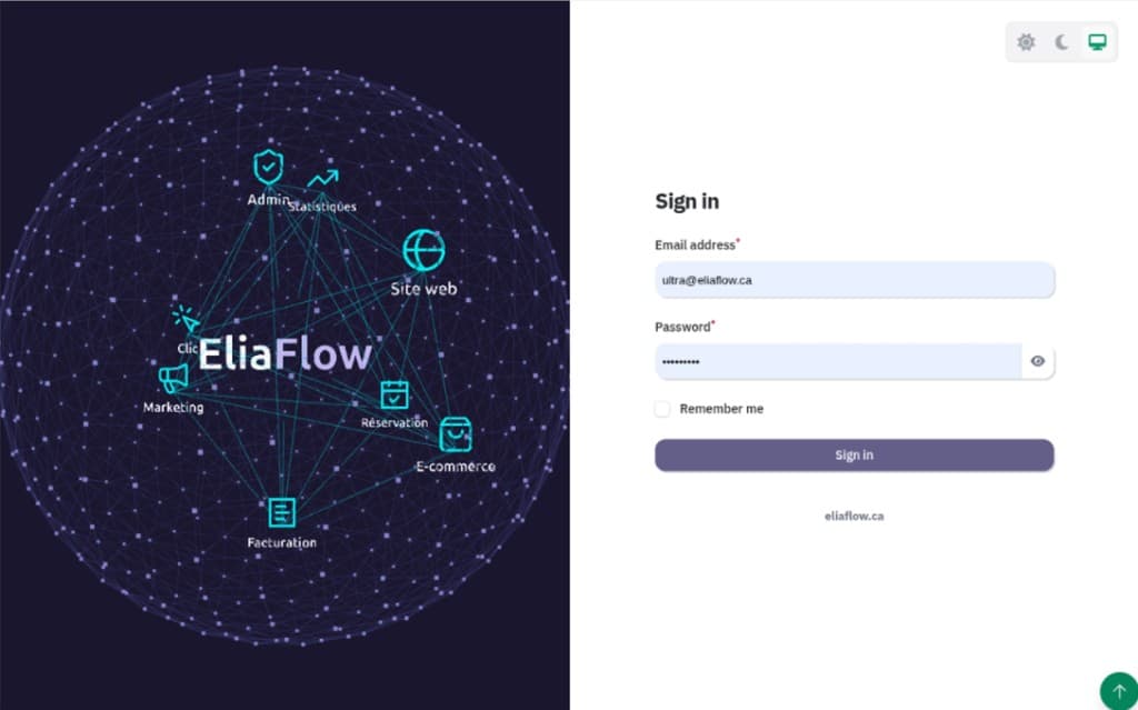 Aperçu de la démo Admin EliaFlow